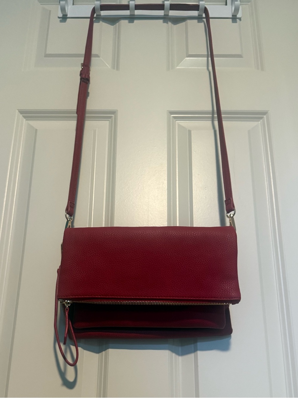 Red Leather Fold-Over Crossbody Bag